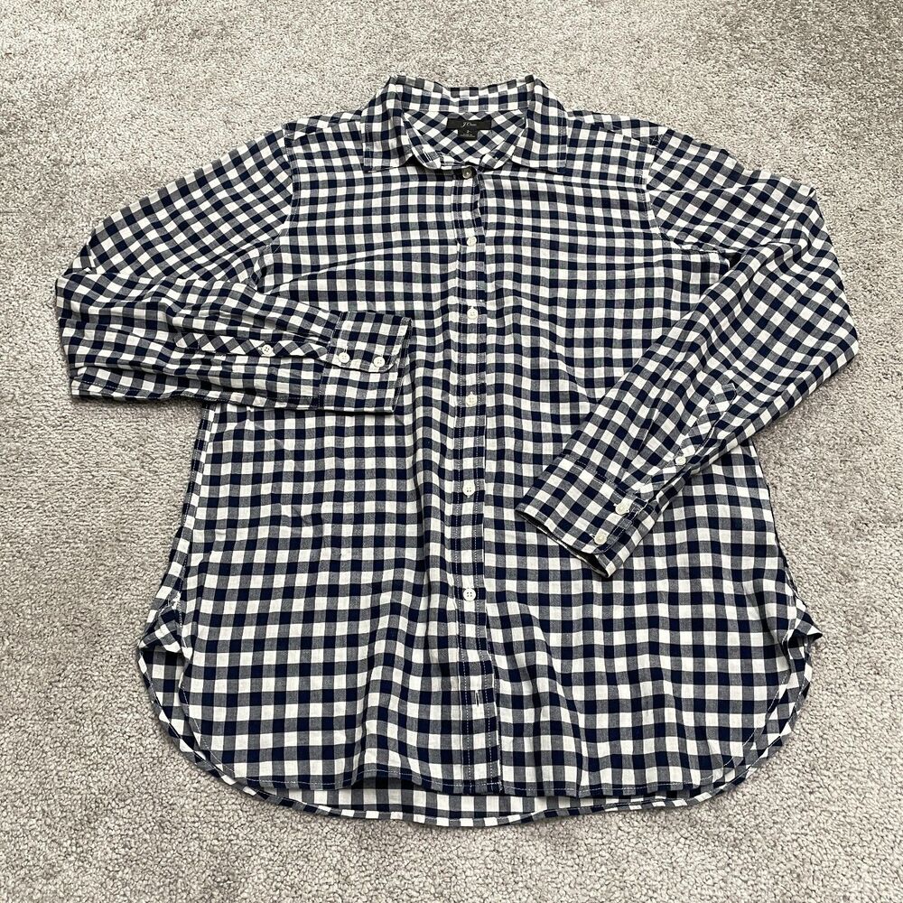 J.Crew Button Down Shirt Womens 2 Blue White Plaid Long Sleeve Cotton Casual Top